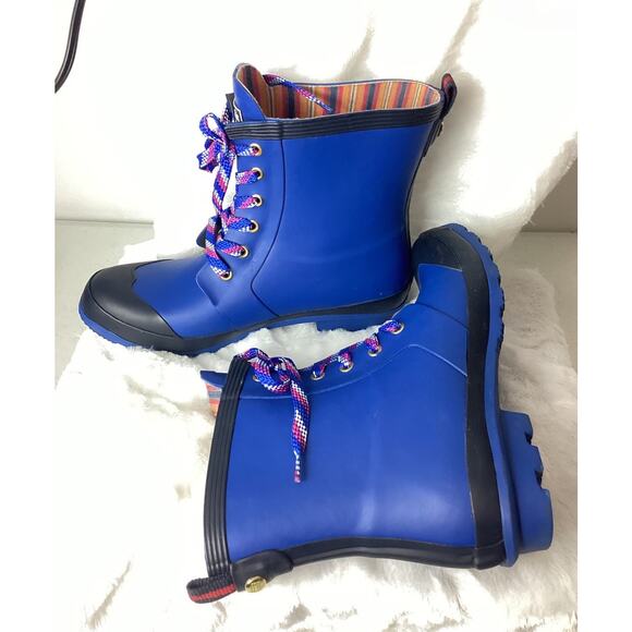Tommy Hilfiger Renegade Rubber Rain Boots Size 8 Bright Blue - Picture 3 of 9